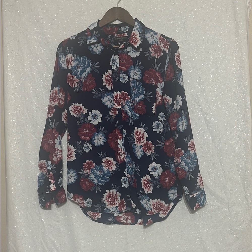 Banana Republic Factory Blue Red Notched Collar Long Sleeve Shirt